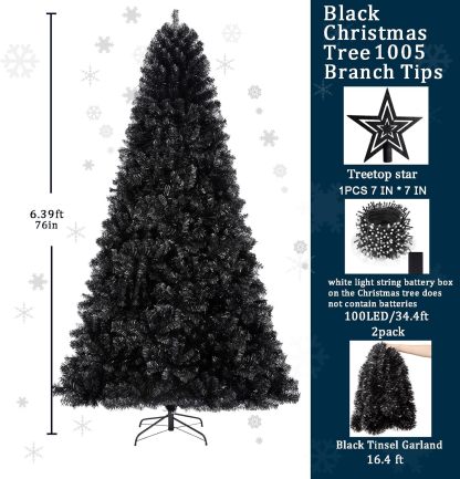 KTKDE Árbol de Navidad artificial de abeto de 7 pies, árbol de Navidad verde realista con 1.450 puntas de árbol, 300 postes de luz LED alimentados por pilas, pentáculo dorado de 7.8 pulgadas, perfecto