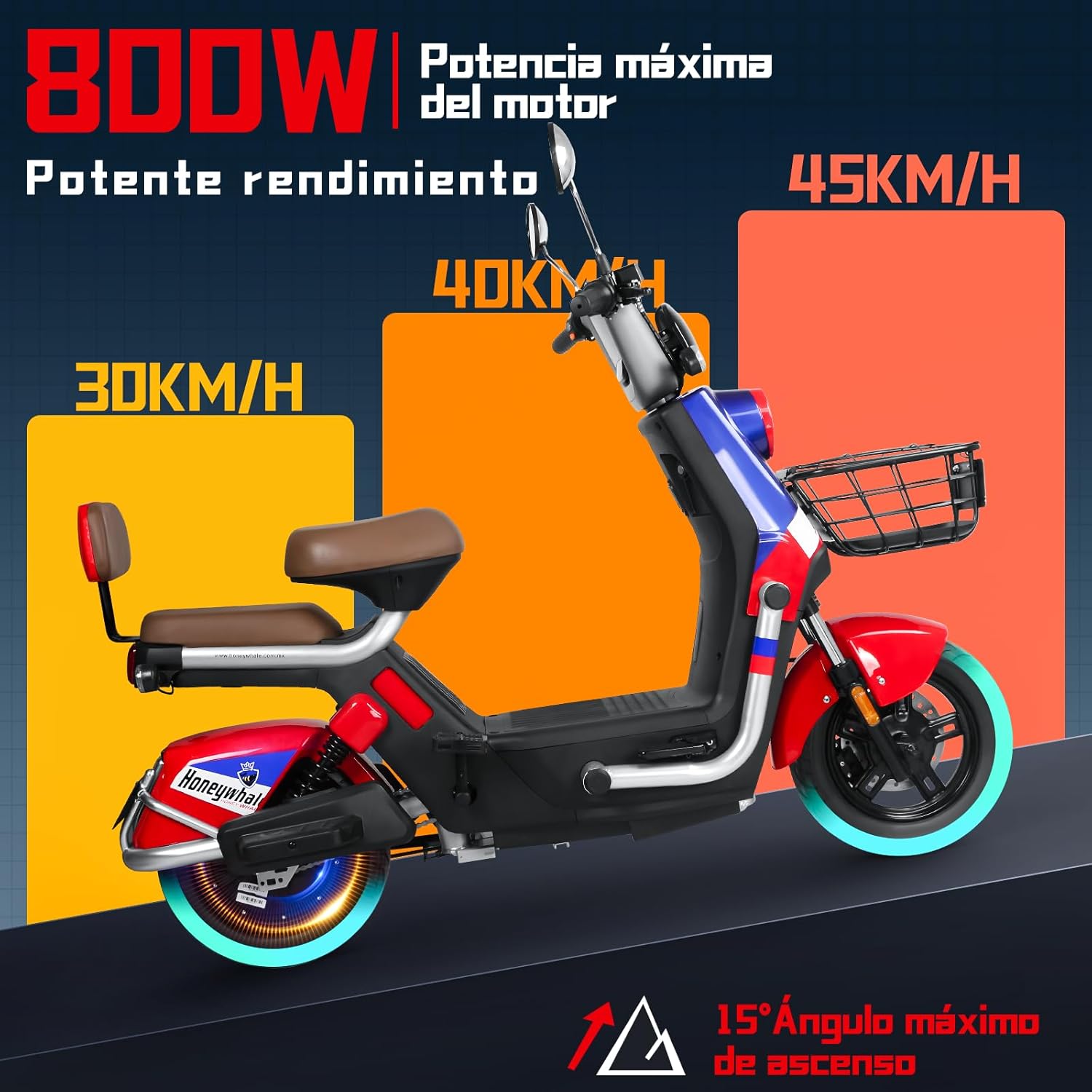 HONEYWHALE KC PRO Bicicleta Electrica para Adultos, Moto Electrica con Alarma, Potencia Motor Hasta 800W, Velocidad Máxima 45KM/H, Autonomía 60KM, Compatible con Desbloqueo NFC