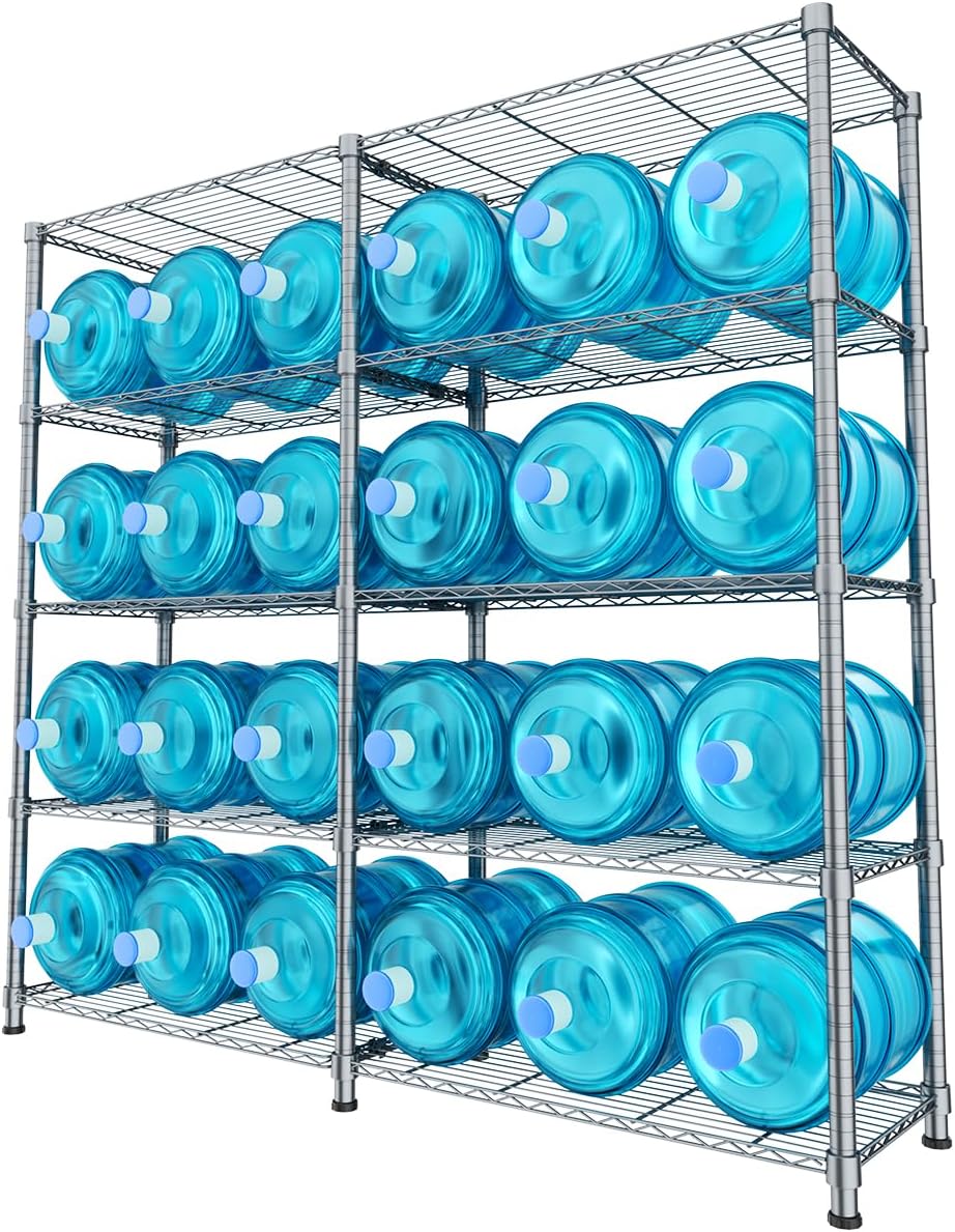 MXLENOBLE Estante de 5 repisas, Estantería de Almacenamiento Ajustable de estantes, Resistente en Ruedas de 4 Pulgadas, Estante Organizador de Metal, Cromado (IC085-B)