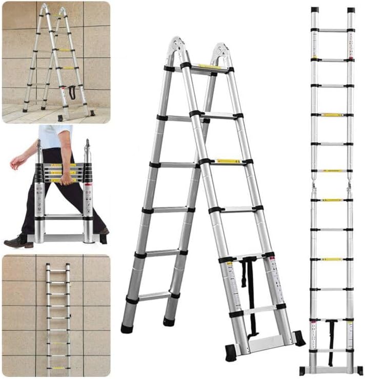 Bowoshen Escalera Telescópica De 6.2 Metros Escalera De Aluminio Segura Y Protegida Antideslizante Multiusos Escalera Extensible 20.5 Pies, 330 Libras Capacidad