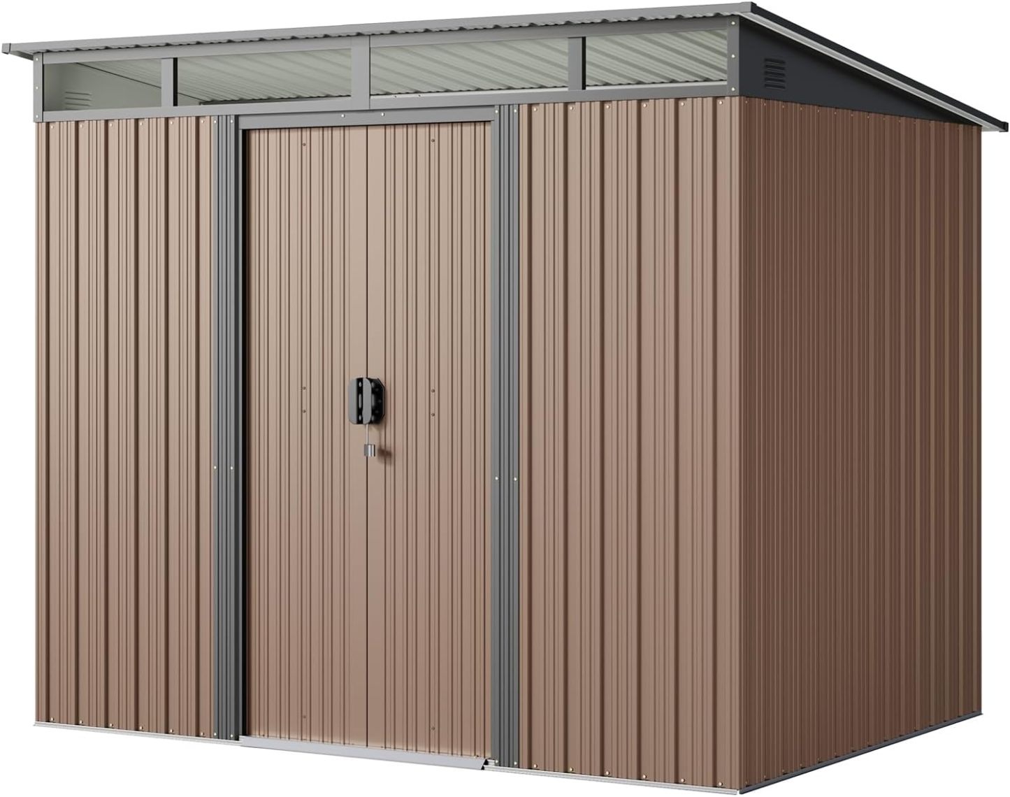 Gizoon - Cobertizo de almacenamiento para exteriores de metal de 6 x 4 pies, cobertizo de jardín con puertas correderas con cerradura, versátil cobertizo para bicicletas con ventanas de panel