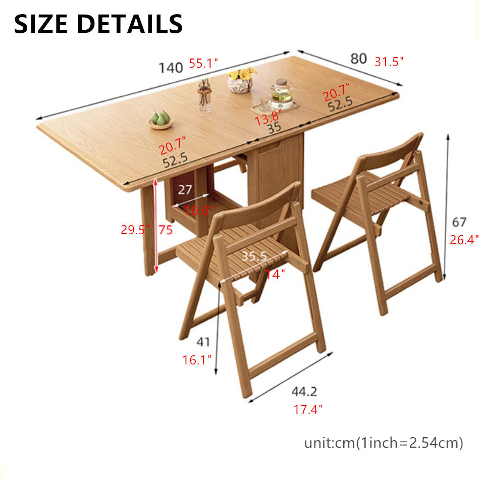 Gabinete de cocina con mesa de comedor de doble hoja abatible y 4 sillas plegables