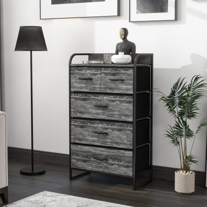 MU:4LIFE Cómoda De 5 Cajones Almacenamiento para Hogar Y Oficina, Organizador Cajonera De Estructura Metal y Cajones De Tela Lino Poliéster y Tela No Tejida (Gris Claro)