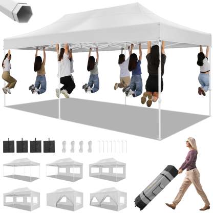 10'x20' Pop up Canopy Tent Heavy Duty Party Tent with 6 Removable Sidewalls, Outdoor Waterproof & Party Wedding Gazebo with Roller Bag, 4 Sandbag