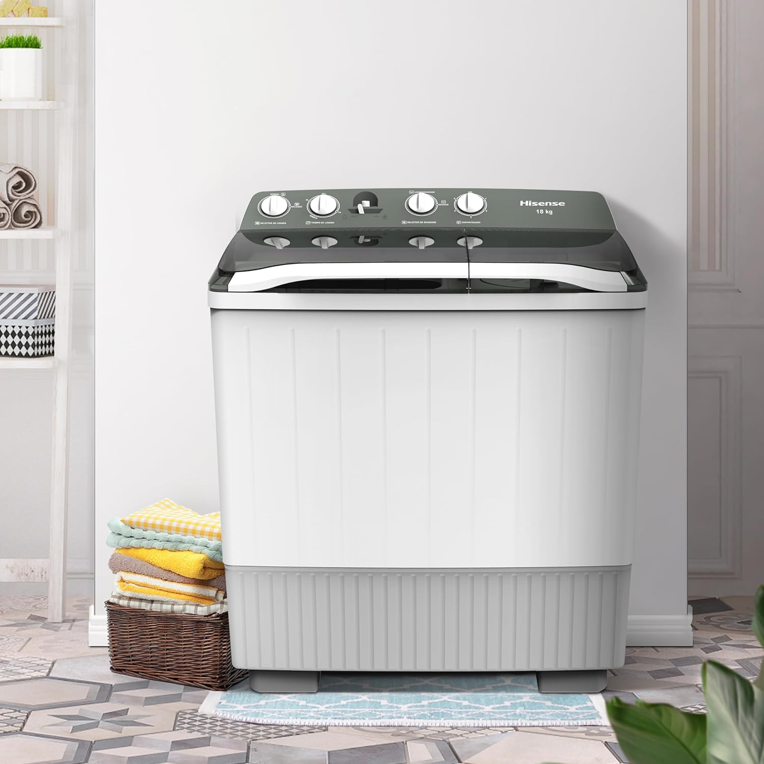 Hisense WSA1102PCN Lavadora Semiautomätica Doble Tina 11 Kg, Blanco/Gris