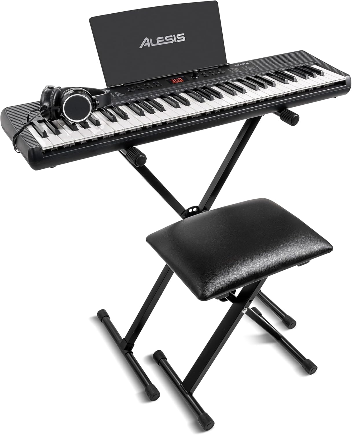 Alesis Melody 61 MK4 Teclado Piano Eléctrico para Principiantes con 61 Teclas, Altavoces, Soporte, Banqueta, Auriculares, 300 Sonidos y Lecciones de Música