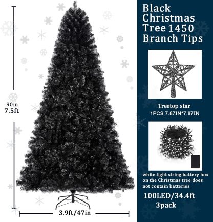 KTKDE Árbol de Navidad artificial de abeto de 7 pies, árbol de Navidad verde realista con 1.450 puntas de árbol, 300 postes de luz LED alimentados por pilas, pentáculo dorado de 7.8 pulgadas, perfecto