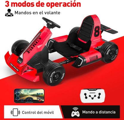 HONEYWHALE Go Kart Eléctrico para Niños con Asiento Ajustable, Modo Control Remoto, Velocidad Máxima 4km/h, Carro Electrico Niño Montable con Luz Led y Musica, Moto Electrica Infantil Niño