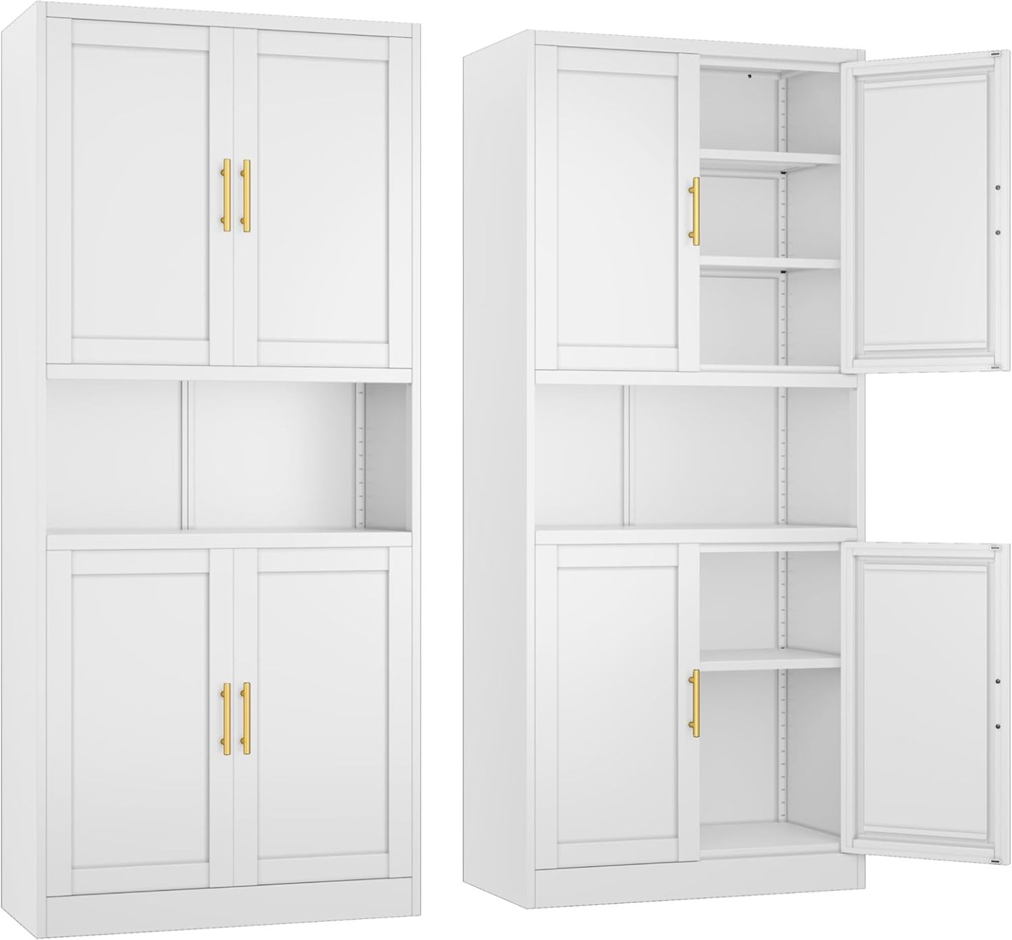 Ckzbx Gabinete de cocina de metal de 61 pulgadas de alto con 4 puertas, armarios de baño, 2 estantes ajustables para cocina, oficina en casa, sala de estar, comedor (negro)