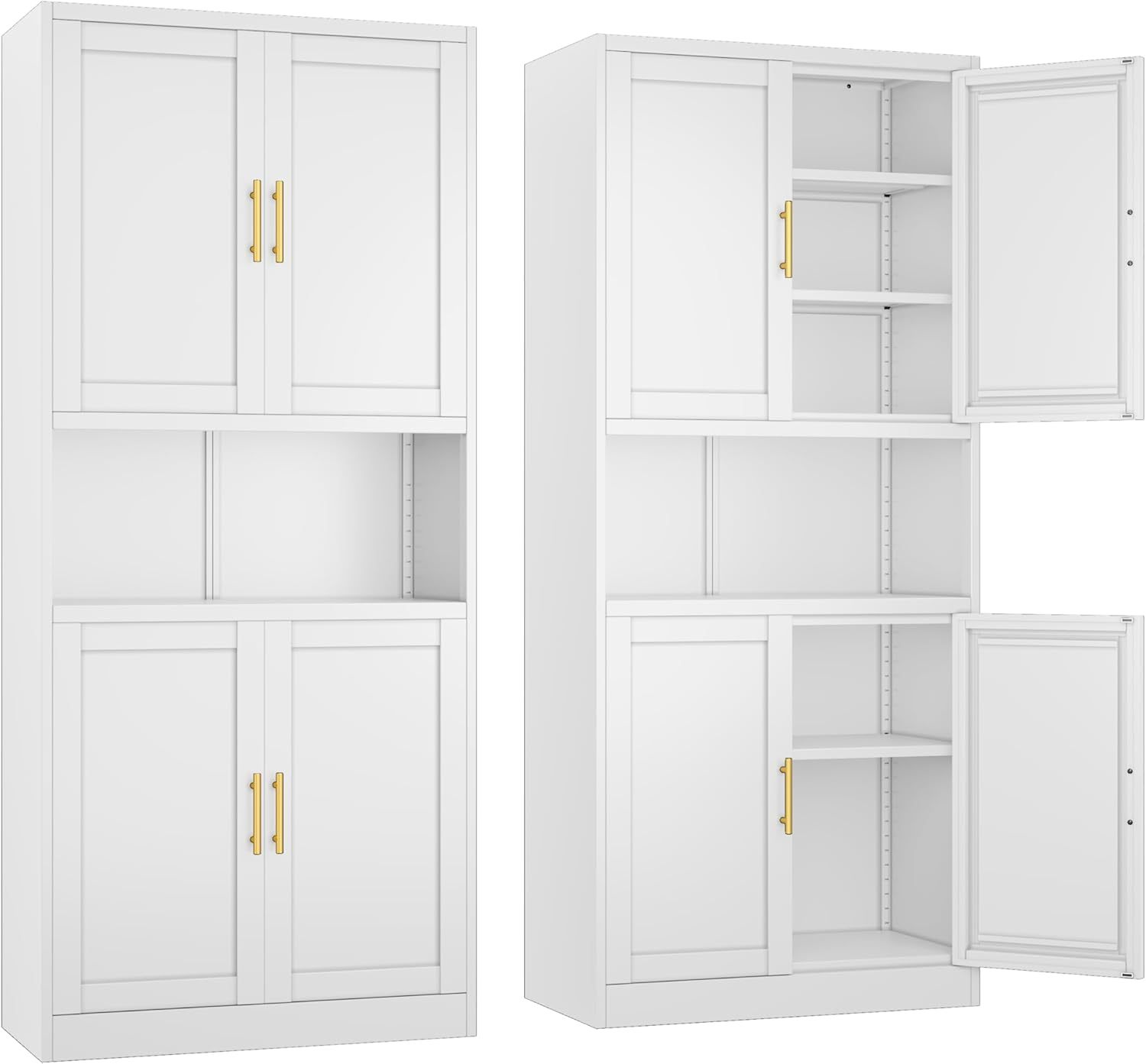 Ckzbx Gabinete de cocina de metal de 61 pulgadas de alto con 4 puertas, armarios de baño, 2 estantes ajustables para cocina, oficina en casa, sala de estar, comedor (negro)