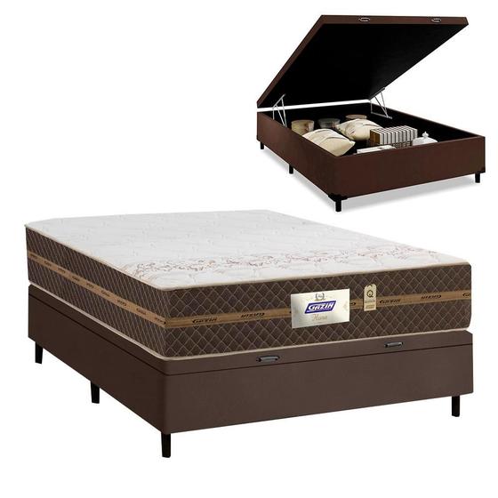 Cama Baúl Pareja Colchón Muelles Flora Marrón / Blanco 138x188x63cm - Gazin