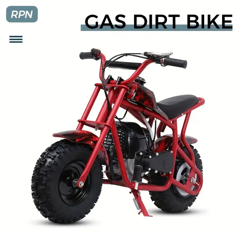 50CC 2-Tiempos Mini Dirt Bike, Motocicleta todoterreno a gasolina, Hasta 20 MPH, Cuenta con frenos de disco, asiento acolchado suave, paseos suaves y aprobación de la EPA, Soporta hasta 165 libras.