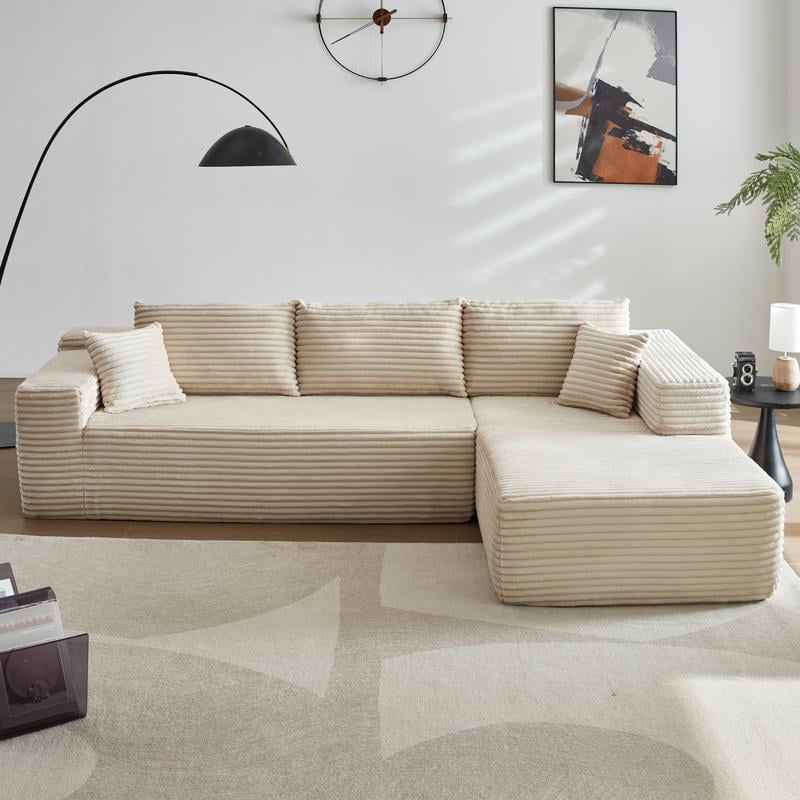 【2 Packages Shipping】Ovios 104" Plush Corduroy Cloud Velvet Modular Couch with Chaise, No Assembly Required - L-Shaped Sectional Sofa Set with Flexible Configuration - 104"W x 67.7"D x 30"H, 3 Seater