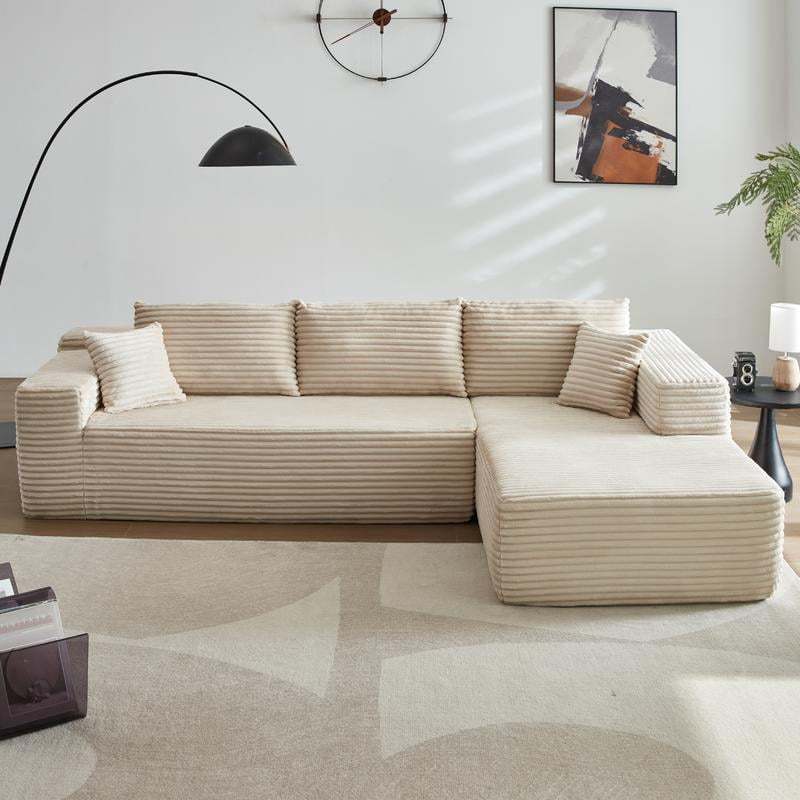 【2 Packages Shipping】Ovios 104" Plush Corduroy Cloud Velvet Modular Couch with Chaise, No Assembly Required - L-Shaped Sectional Sofa Set with Flexible Configuration - 104"W x 67.7"D x 30"H, 3 Seater