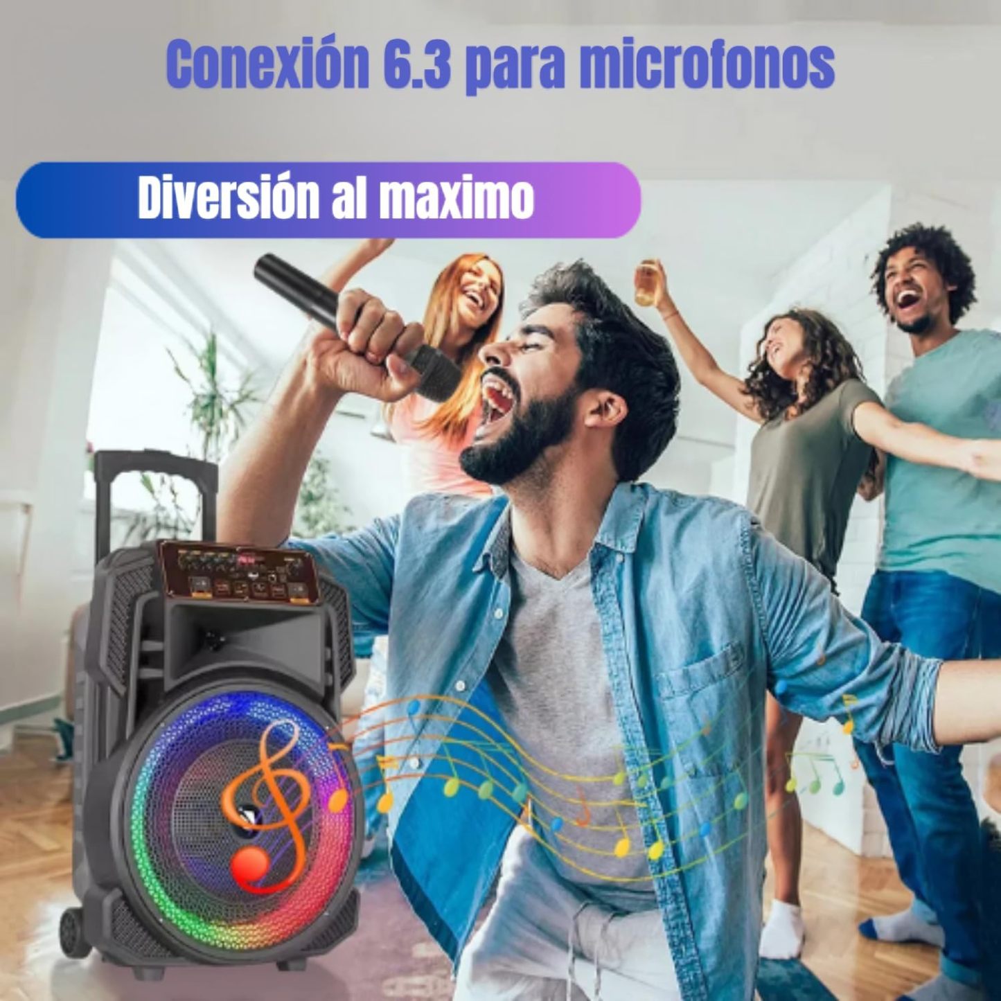 LINK BITS KTS-1666 Bocina Bluetooth Grande 15 Pulgadas, Recargable Altavoces Speaker Control y micrófono, bafle Karaoke para Fiesta con Luz Led