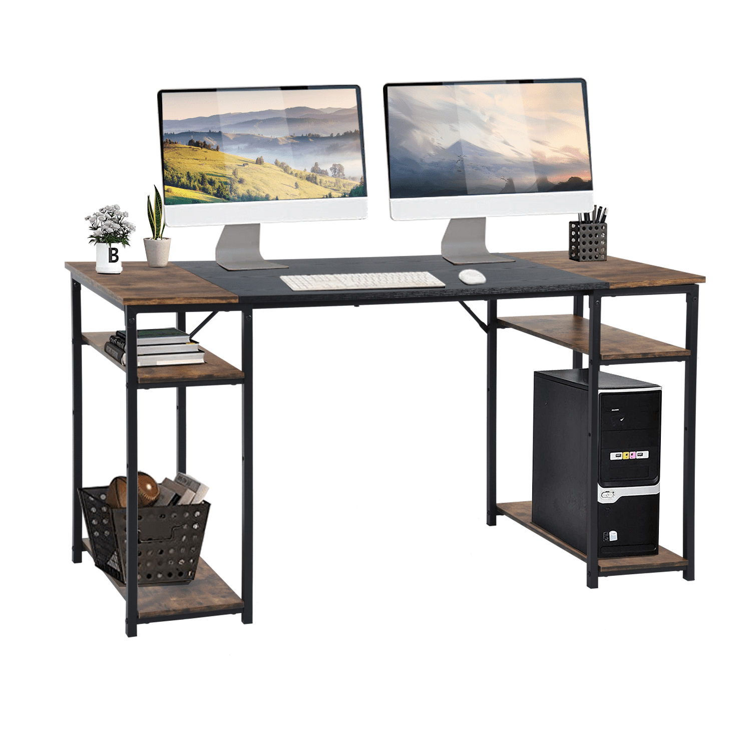 Escritorio Grande 140cm Color Madera con Negro,con Bolsa de Almacenamiento