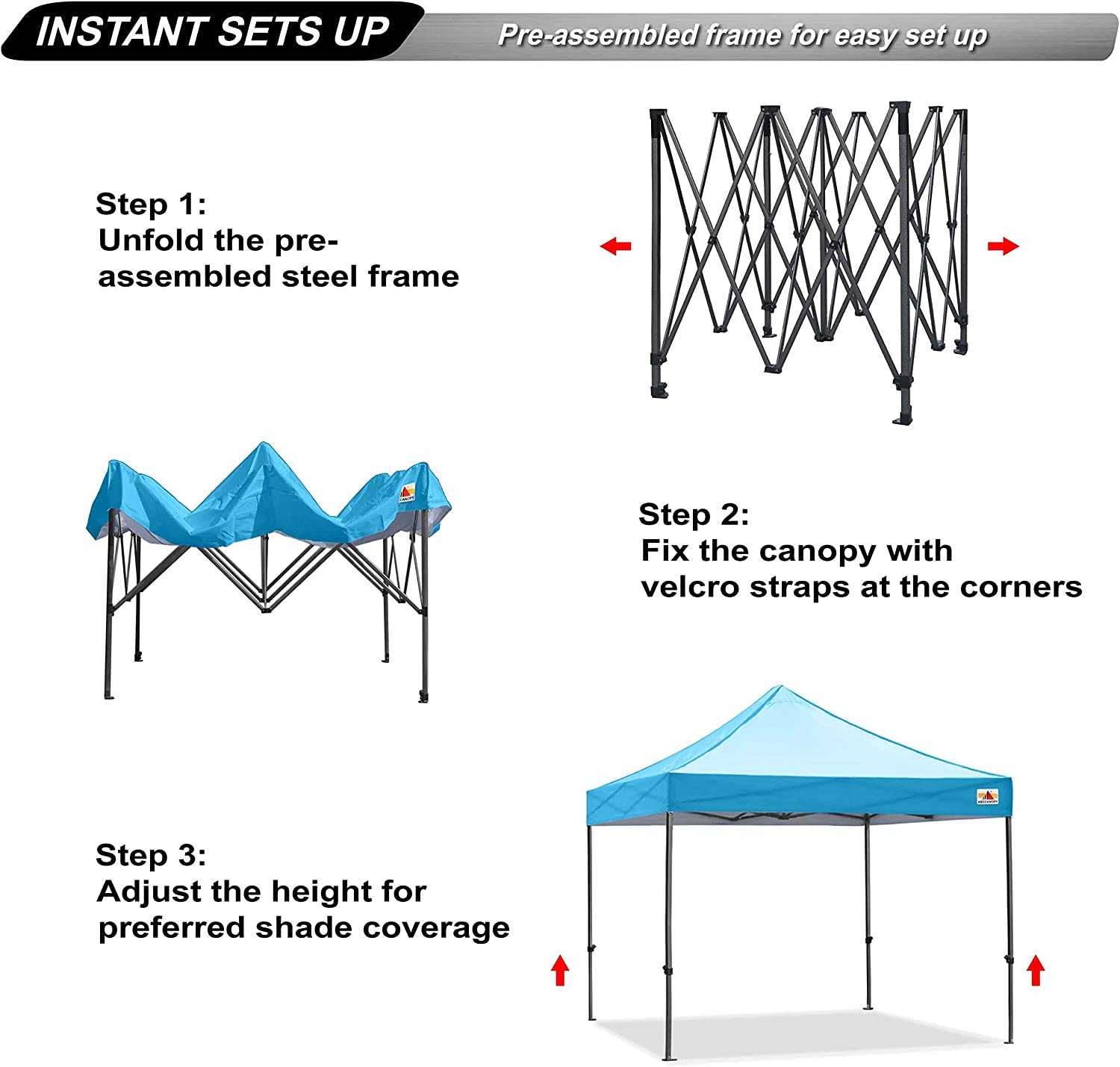ABCCANOPY Kingkong-Series - Juego de Dosel instantáneo Comercial de 10 x 10 pies (Incluye Bolsa de Transporte de 30 Colores), Azul (Sky Blue)