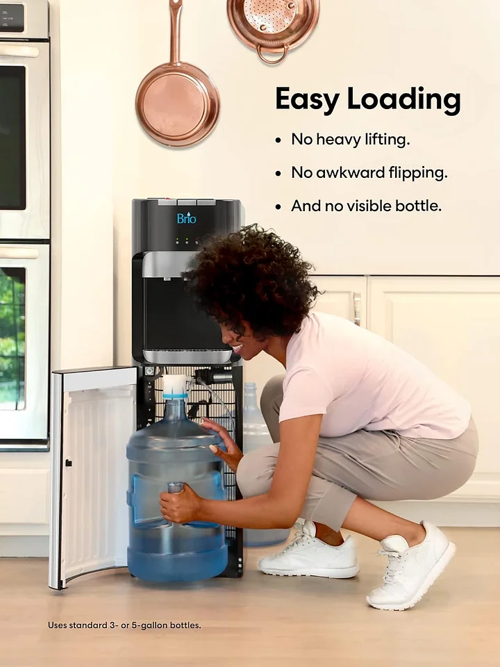 Brio - Dispensador de agua para enfriador de agua de carga inferior, serie esencial, 3 ajustes de temperatura, agua caliente, fría y fría, aprobado por UL/Energy Star
