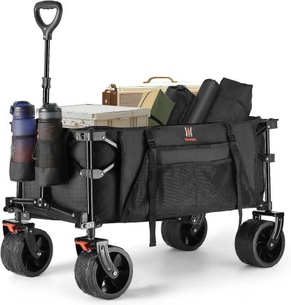 Navatiee Collapsible Folding Wagon, Beach Wagon Cart Heavy Duty Foldable with Big Wheels