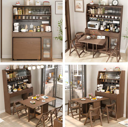 Gabinete de cocina con mesa de comedor de doble hoja abatible y 4 sillas plegables