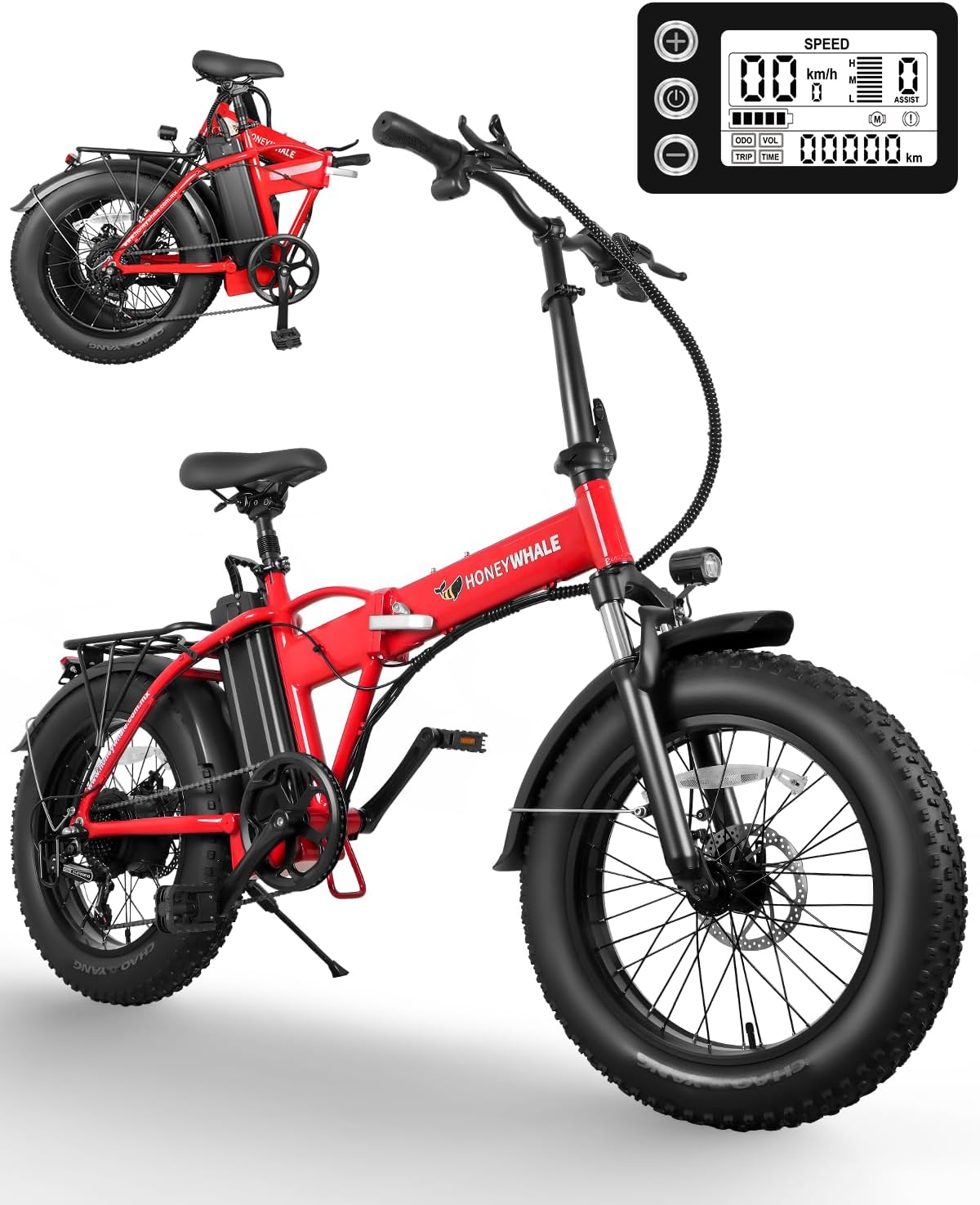 HONEYWHALE F6S Bicicleta Eléctrica Plegable para Adultos, Bicicleta de montaña de 7 Velocidades, Motor 900W-Max, Velocidad Máxima 45KM/H, Autonomía 50KM, Batería Extraíble (54.6V, 10.4AH)
