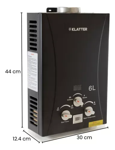Calentador De Paso Instantáneo 6l Agua A Gas Glp Eliminador Color Negro