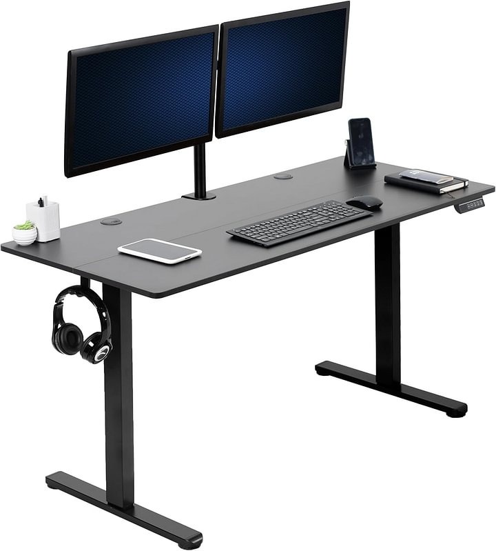 Vivo Escritorio eléctrico de 140cm x 61cm para Estar de pie, estación de Trabajo Completa para el hogar y la Oficina con Altura Ajustable, Controlador de Memoria, Negro, DESK-E155TB