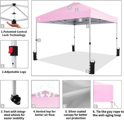 CROWN SHADES - Toldo desplegable para la Playa, fácil de armar, para el Aire Libre, Eventos, Fiestas, Campamento, Cubierta STO-N-Go, Parte Superior recubierta de Plata, 10 x 10 Pulgadas, Blanco