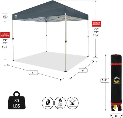 CROWN SHADES - Toldo desplegable para la Playa, fácil de armar, para el Aire Libre, Eventos, Fiestas, Campamento, Cubierta STO-N-Go, Parte Superior recubierta de Plata, 10 x 10 Pulgadas, Blanco
