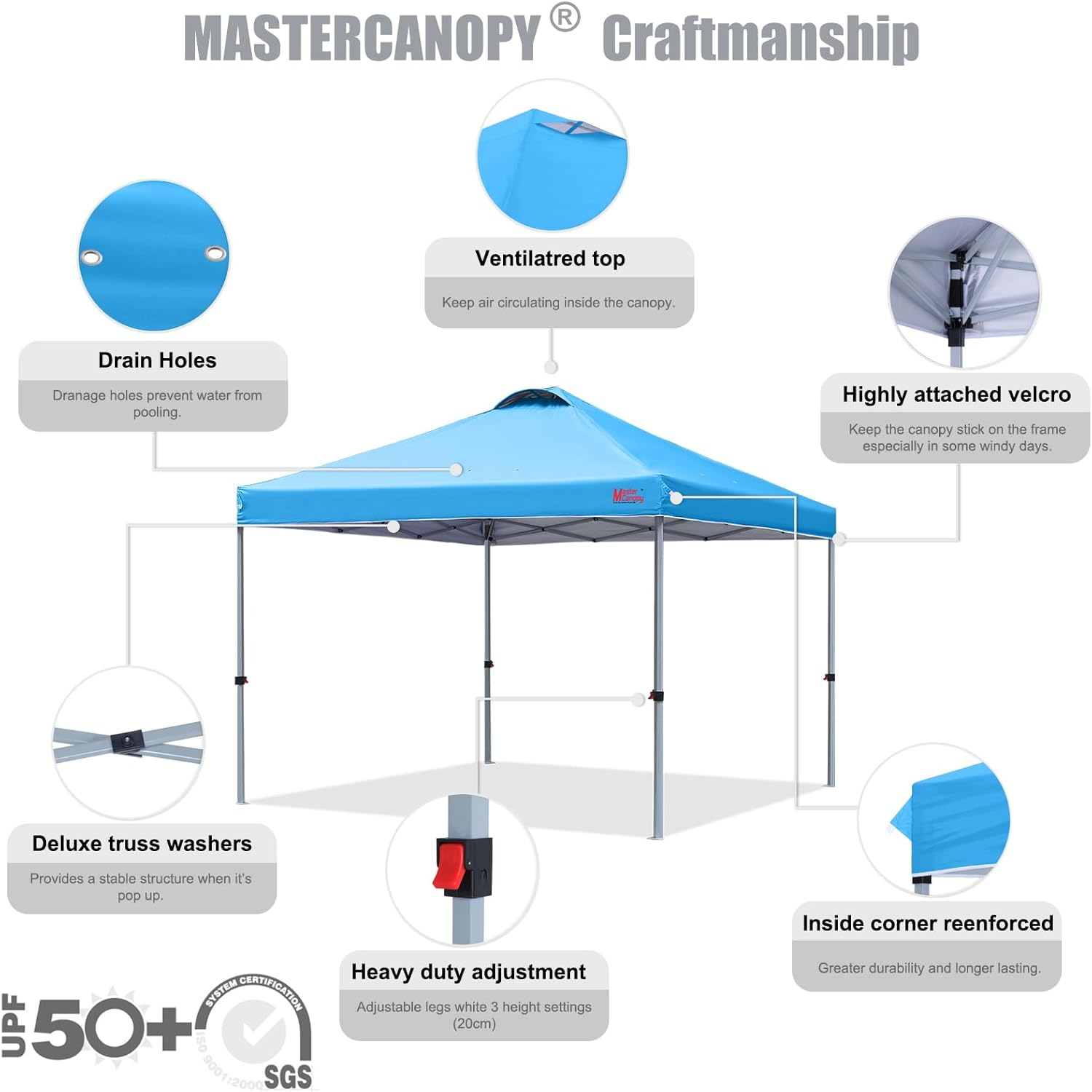 MASTERCANOPY - Tienda de campaña Comercial instantánea con Bolsa con Ruedas, 4 Sacos de Arena para toldo, 4 estacas (Blanco)