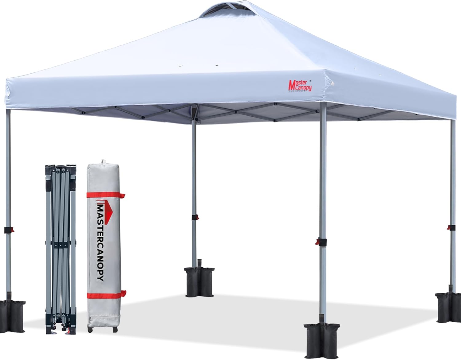 MASTERCANOPY - Tienda de campaña Comercial instantánea con Bolsa con Ruedas, 4 Sacos de Arena para toldo, 4 estacas (Blanco)