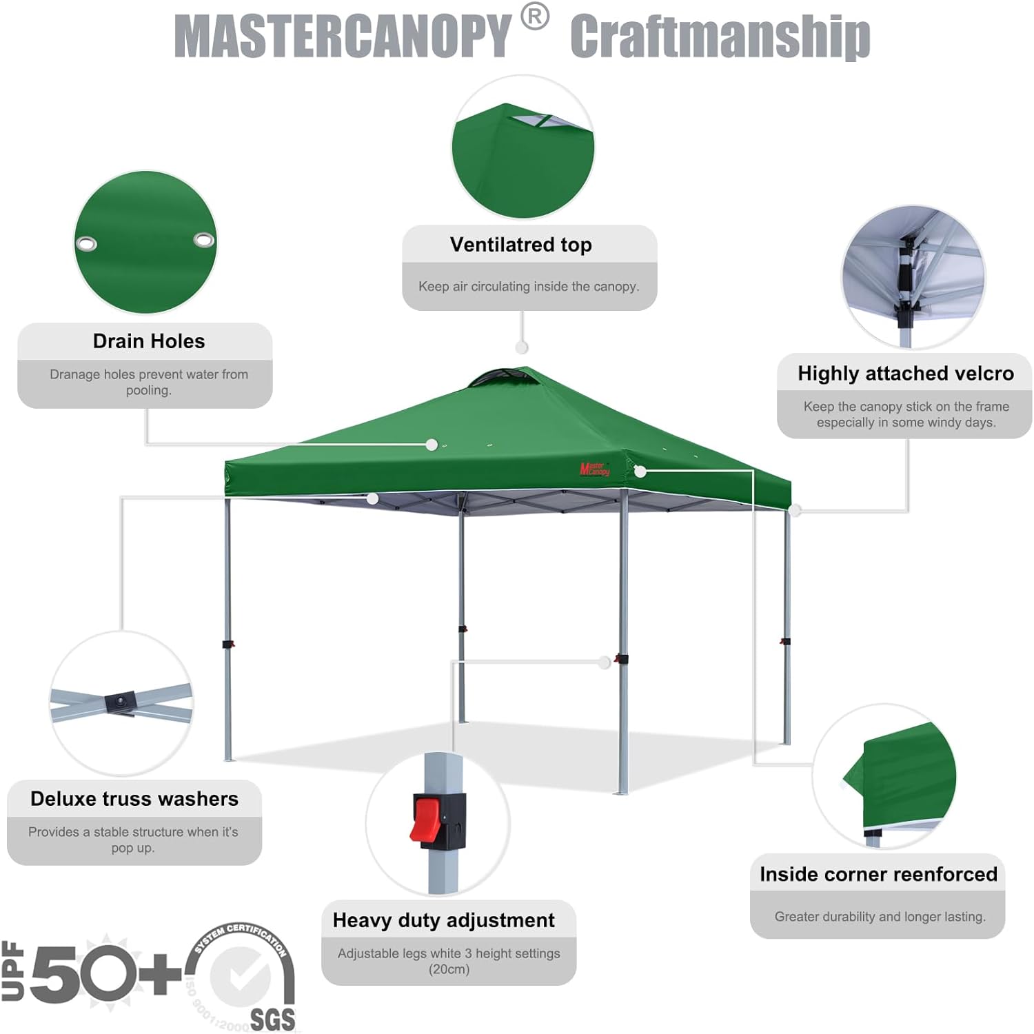 MASTERCANOPY - Tienda de campaña Comercial instantánea con Bolsa con Ruedas, 4 Sacos de Arena para toldo, 4 estacas (Blanco)