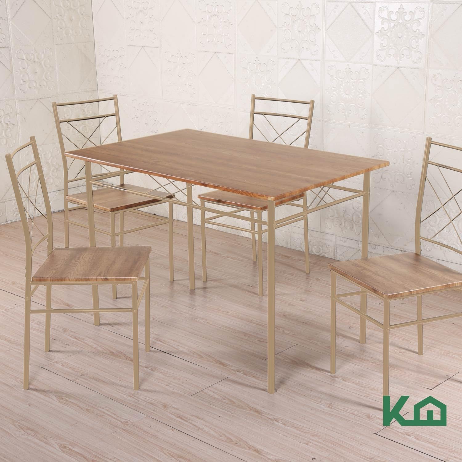 Kingshouse | Mesa de Comedor con 4 Sillas – Mesa de Madera MDF para 4 Personas – Estructura metálica – Moderna Minimalista – Juego de Mesa + 4 Sillas – Muebles para Cocina Restaurante y Cafeterías