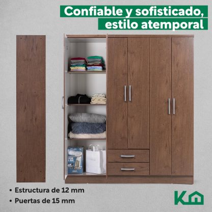 Kingshouse | Ropero De 6 Puertas con 2 Cajones – Color Café – Barra para Colgar – Estructura MDP – Mueble Organizador De Ropa – Armario para Casa, Recámara y Hogar