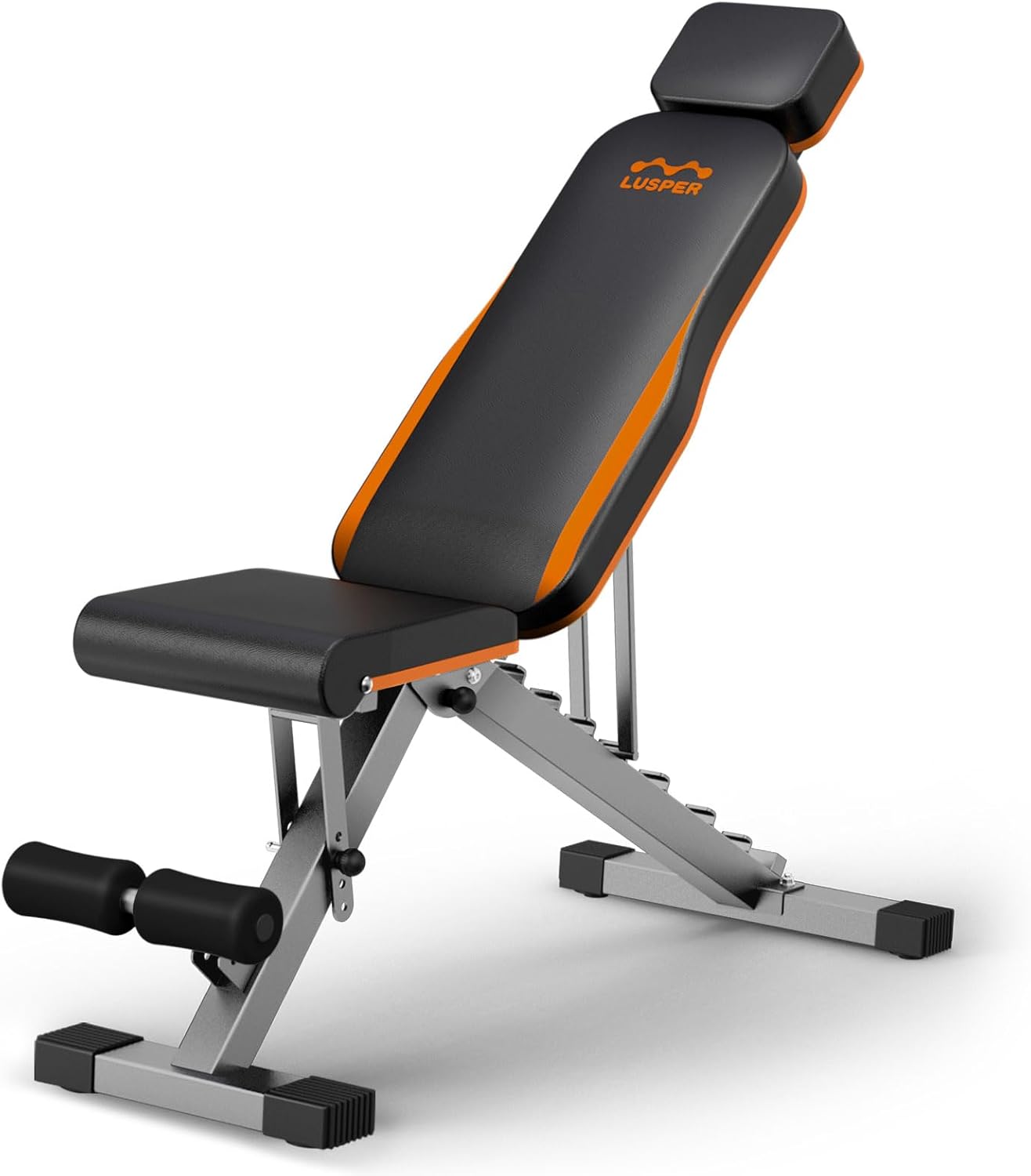 Lusper - Banco de pesas ajustable plegable, banco de entrenamiento estable de 660/800 libras, diseño de protección extendido para cabeza y cuello, 3 segundos de plegado rápido, multiusos para