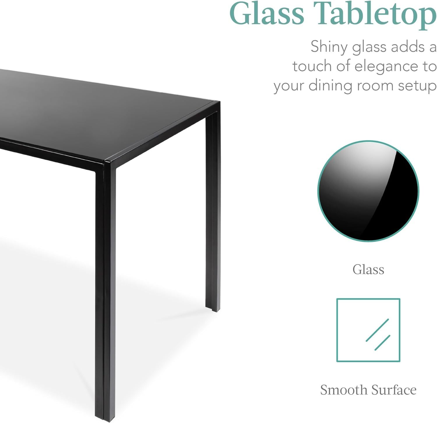 Best Choice Products - Juego de mesa de cocina y comedor de 5 piezas con tapa de cristal y 4 sillas de cuero Dinette, color negro