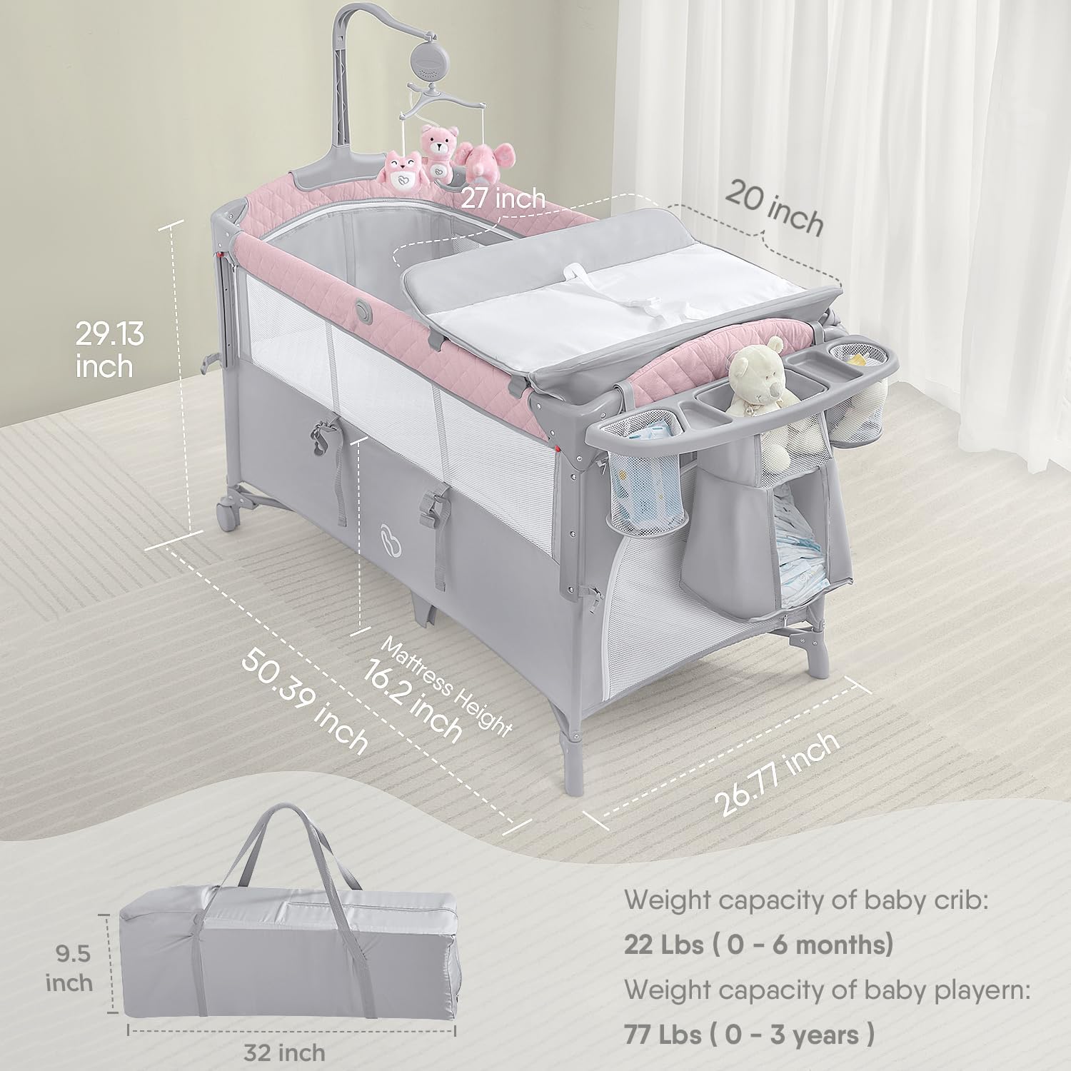 ADOVEL Cuna nocturna para bebé, Pack and Play, viene con colchón, cambiador y parque para recién nacidos y niños pequeños-----Toallitas para babas
