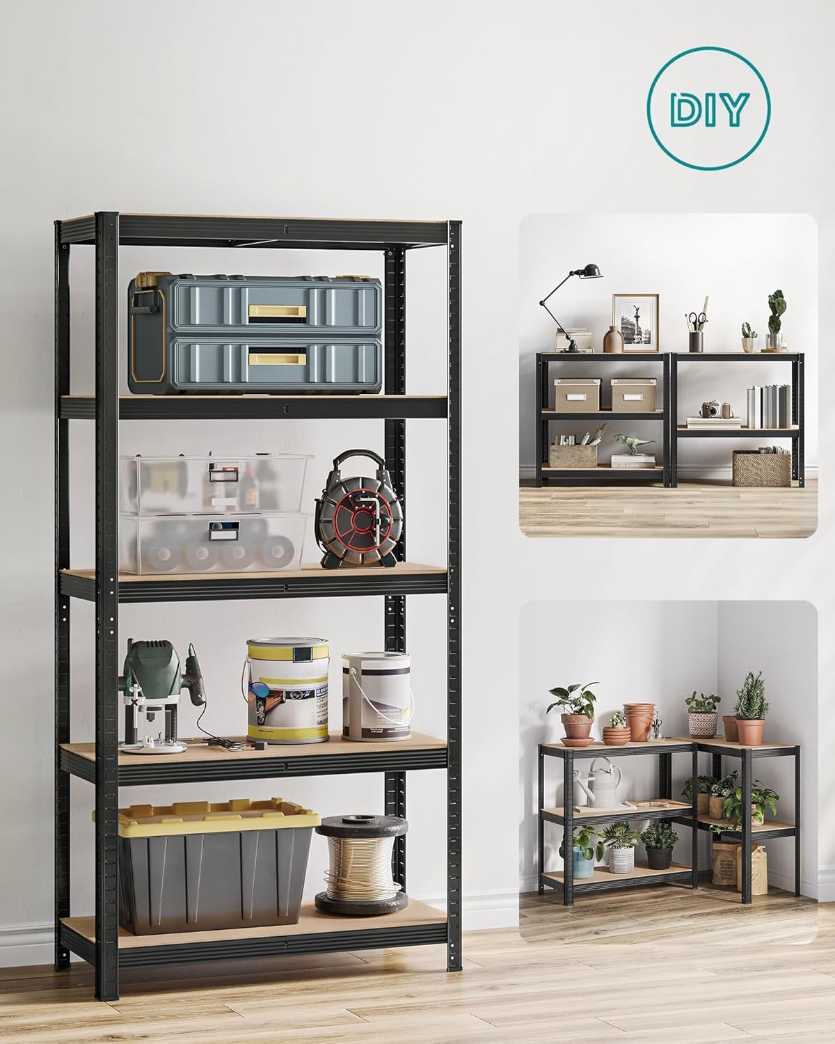 SONGMICS Juego de 2, Estantería Pesada de 5 Niveles, Estantería de Acero, Montaje sin Herramientas, 40 x 90 x 180 cm, Negro MGLR042B01
