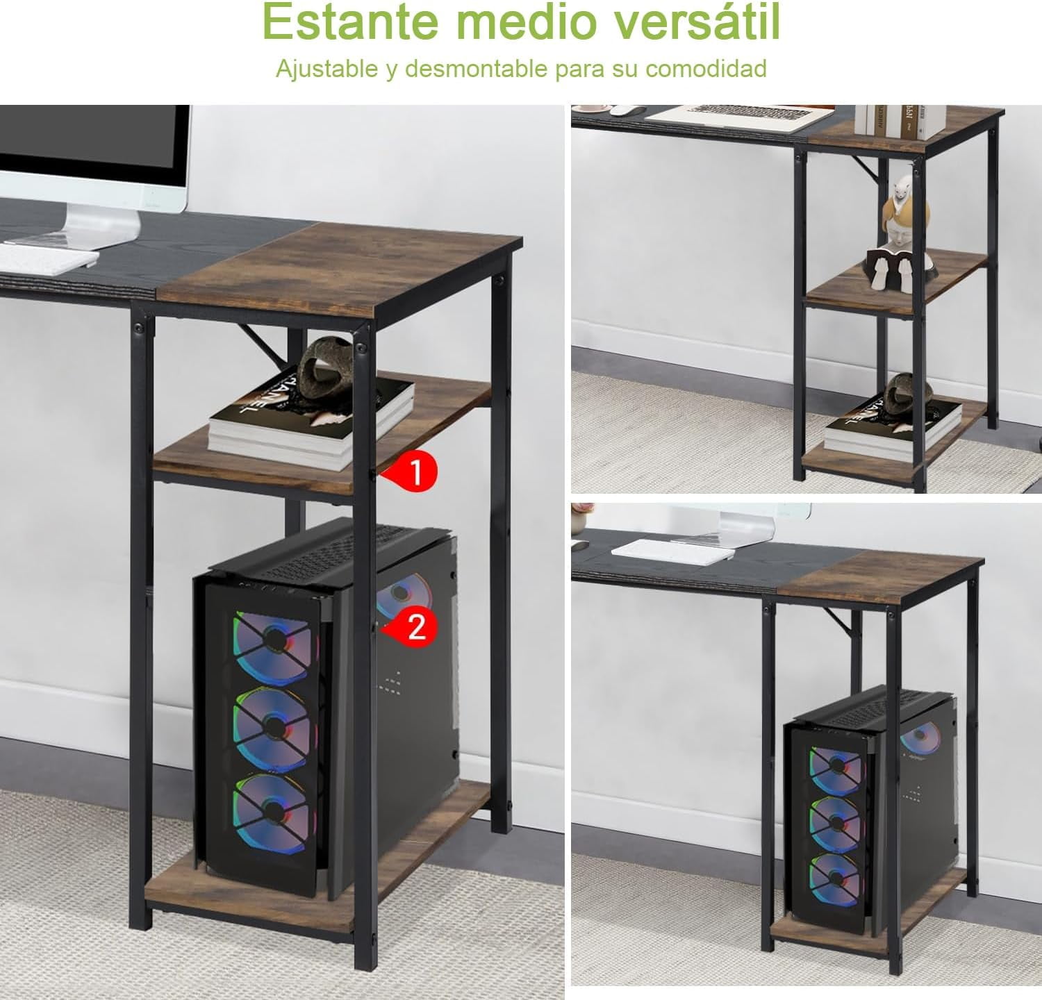 Escritorio Grande 140cm Color Madera con Negro,con Bolsa de Almacenamiento