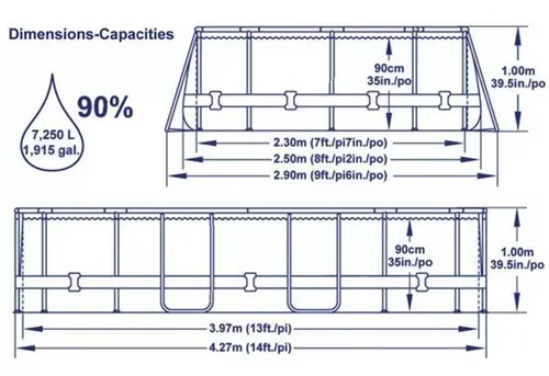 Alberca estructural ovalada Bestway 56622 con capacidad de 7250 litros de 4.27m de largo x 2.5m de ancho con Bomba y Escalera