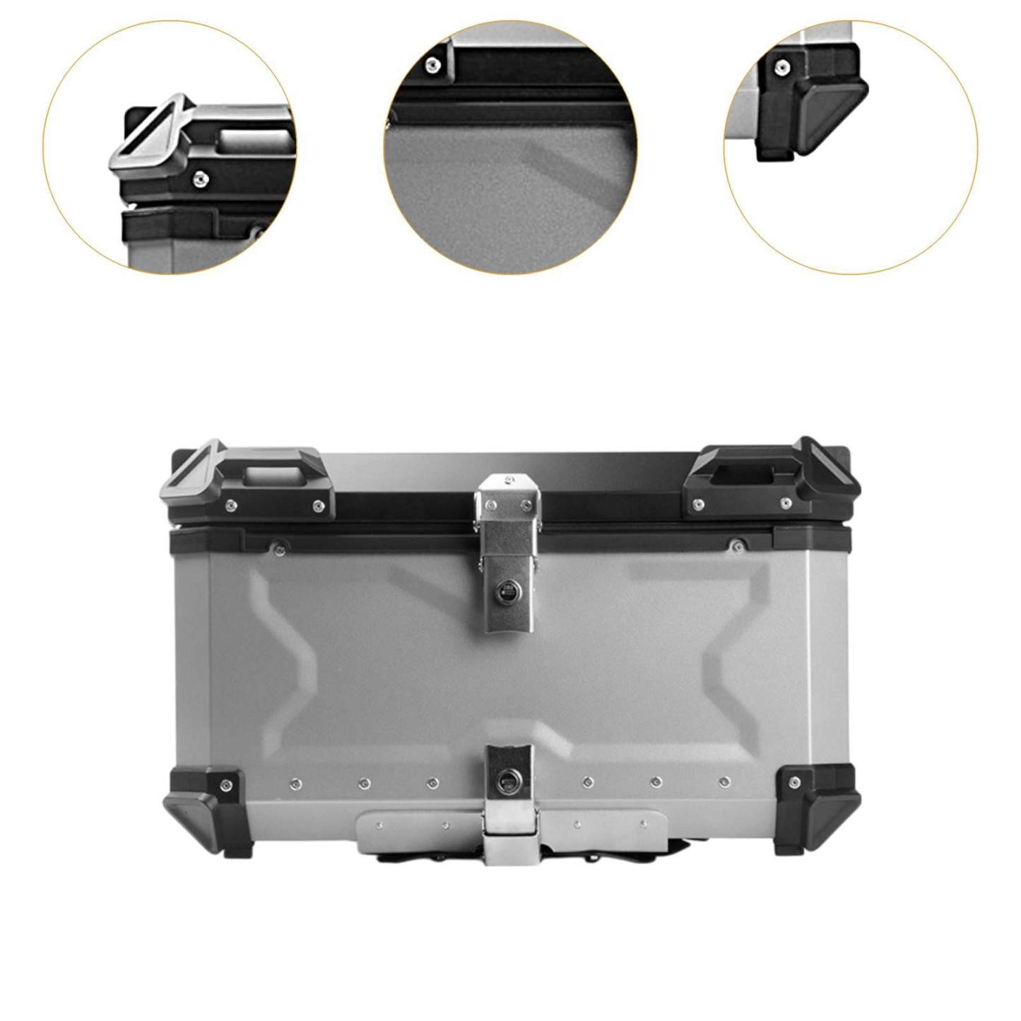 Baúl de motocicleta genérico, caja trasera, organizador de aluminio a prueba de golpes, caja para casco, baúl de almacenamiento de equipaje para 45L Plata