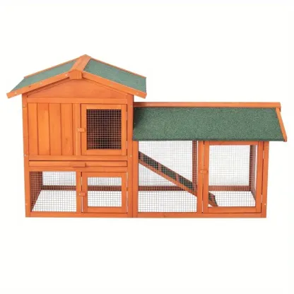 Jaula de madera para gallinas, 61 pulgadas, verde rústico, con malla de alambre, techo triangular de doble capa, jaula para mascotas para gallinas