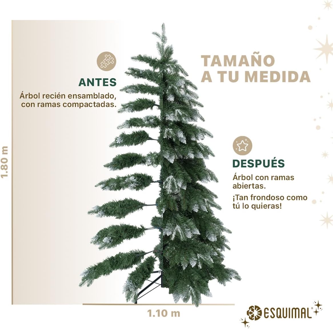 ESQUIMAL Árbol de Navidad Escarchado Follaje Mixto, Pino Navideño con Nieve Artificial (Verde Puntas Nevadas, 1.80 m)
