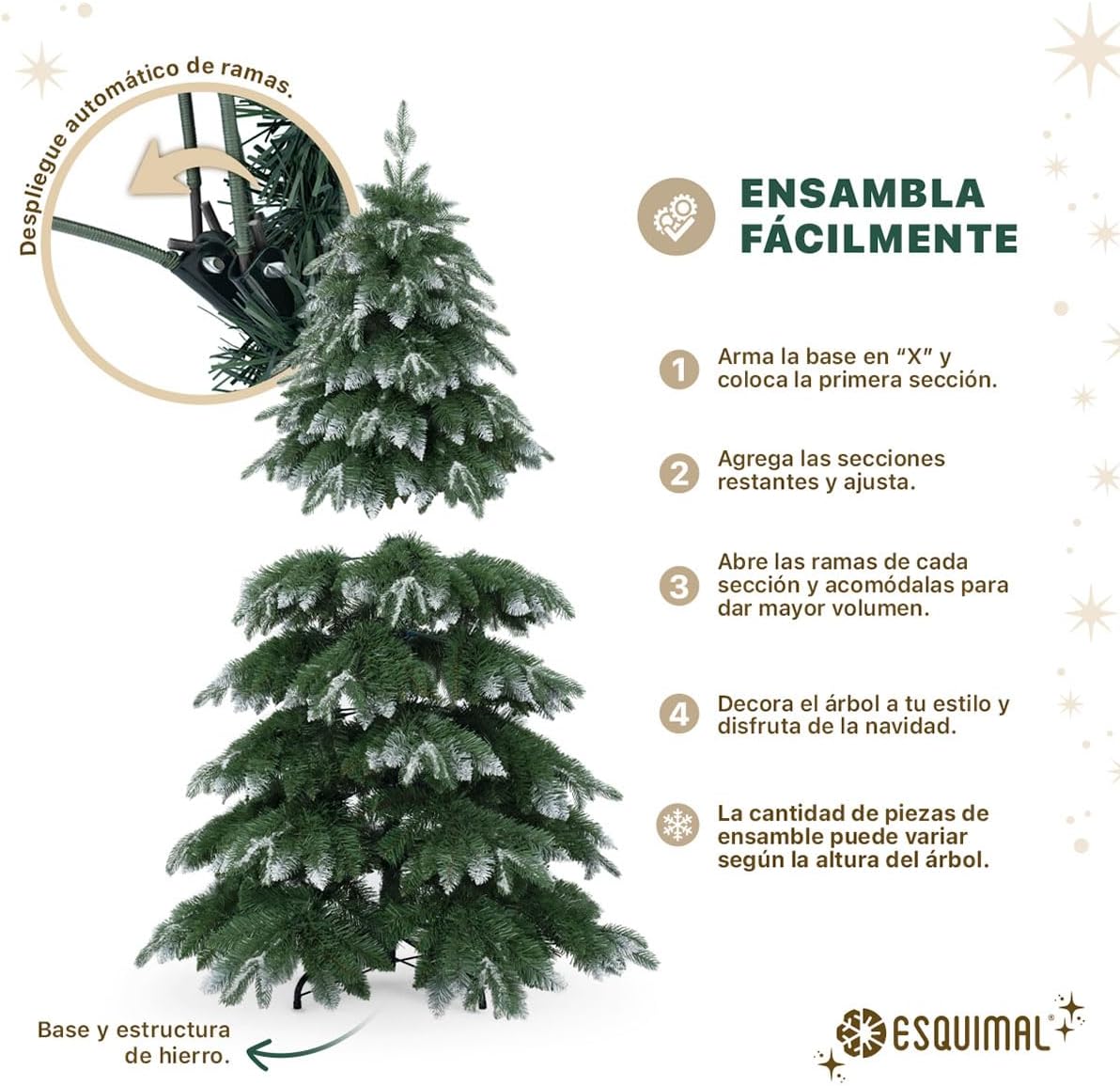 ESQUIMAL Árbol de Navidad Escarchado Follaje Mixto, Pino Navideño con Nieve Artificial (Verde Puntas Nevadas, 1.80 m)