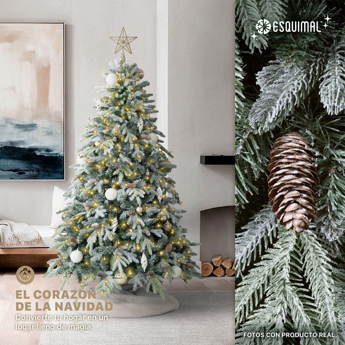 ESQUIMAL Árbol de Navidad Escarchado Follaje Mixto, Pino Navideño con Nieve Artificial (Verde Puntas Nevadas, 1.80 m)