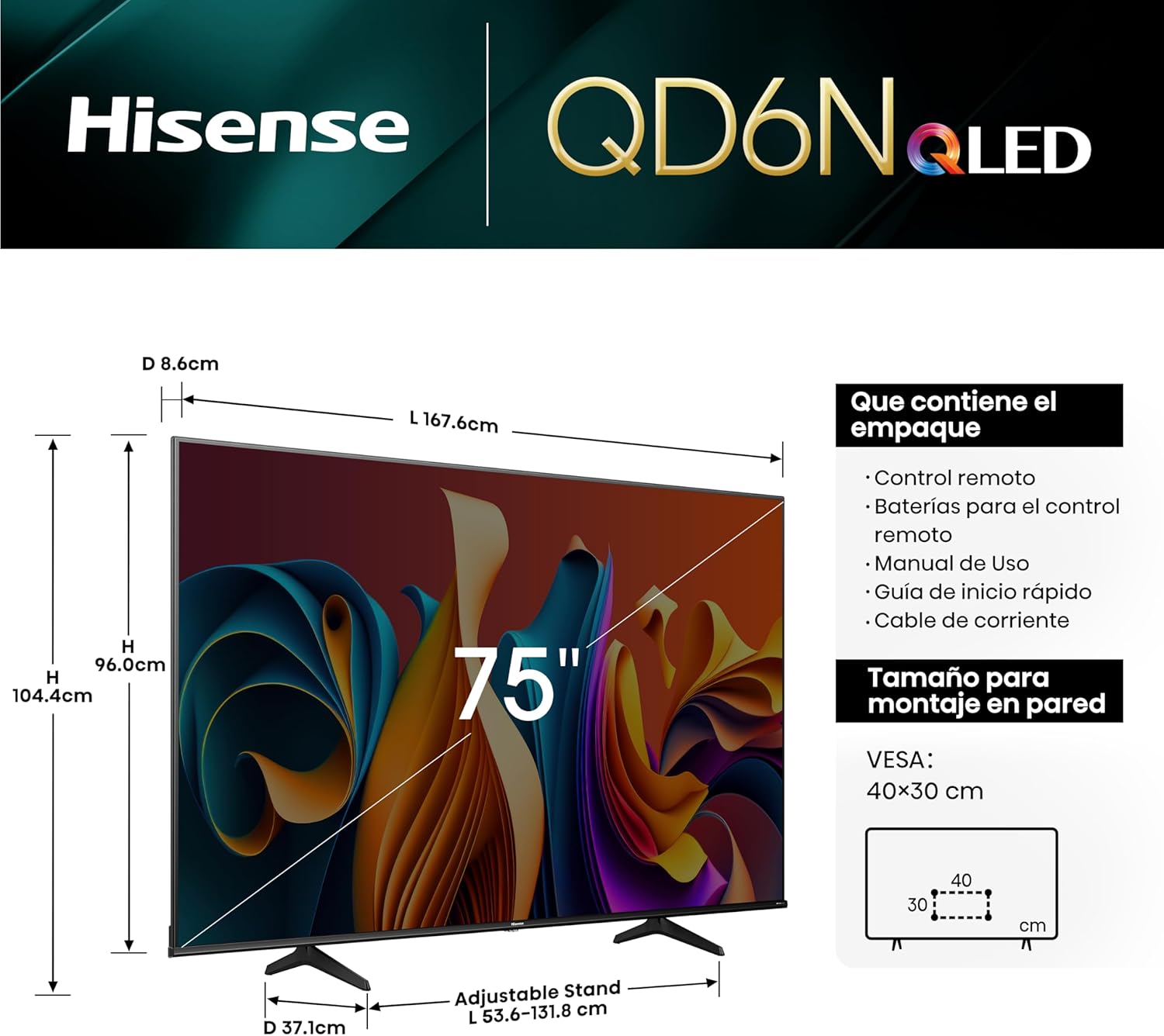 Hisense Pantalla QLED de 43" 43QD6N Google TV Works with Alexa 2024