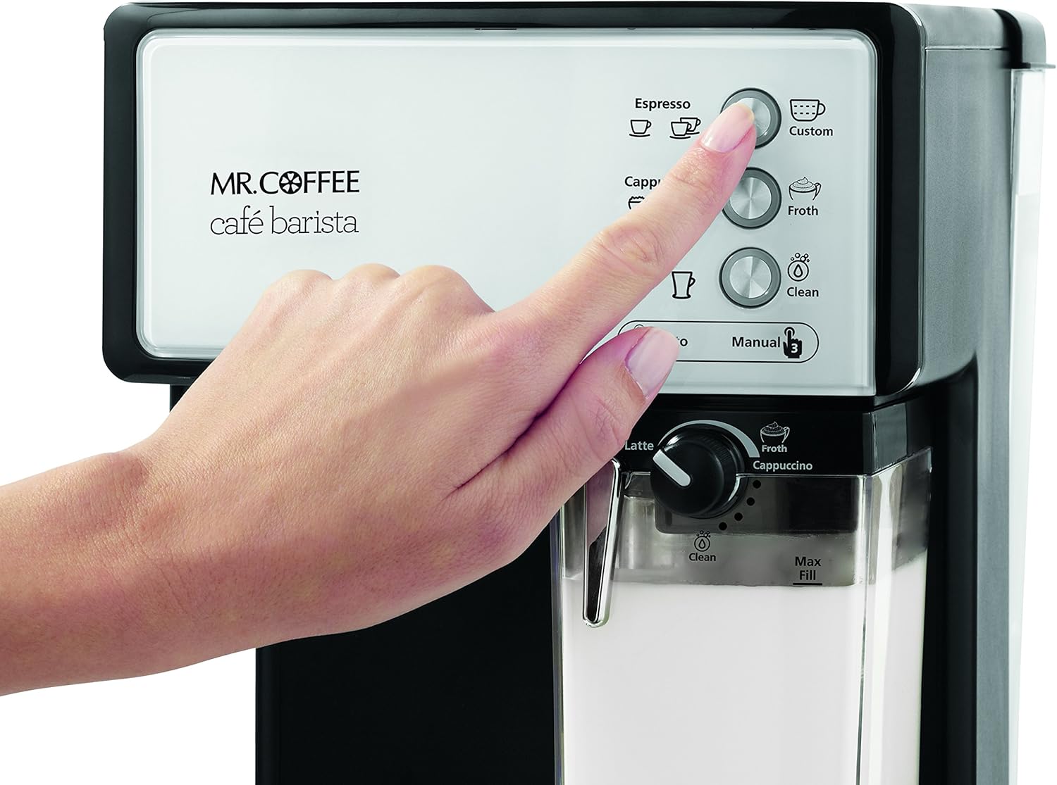 Mr. Coffee Cafe Barista Cafetera eléctrica para espresso con espumador de leche automático, BVMC-Ecm.P1000, Sin muestra gratis, Acero inoxidable, 1