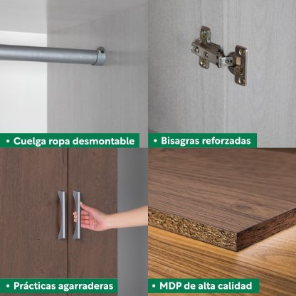 Kingshouse | Ropero De 6 Puertas con 2 Cajones – Color Café – Barra para Colgar – Estructura MDP – Mueble Organizador De Ropa – Armario para Casa, Recámara y Hogar