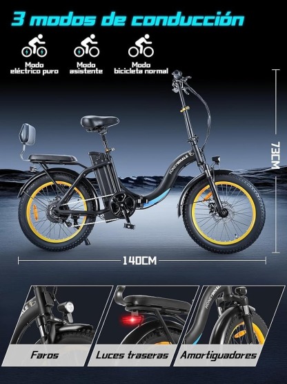 HONEYWHALE BW02 Bicicleta Electrica Plegable para Adultos, Potencia Máxima del Motor 790W, Velocidad Máxima 40KM/H, Autonomía 40-45KM, Batería (48V, 10.4AH), Scooter de Movilidad