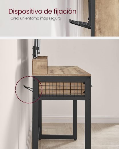 VASAGLE Juego de Mesa de Maquillaje con Espejo Triple, Tocador con Espejo y Taburete, 3 Cajones, Escritorio de Maquillaje, Soporte para Secador, Industrial, Marrón Rústico y Negro RVT004B01